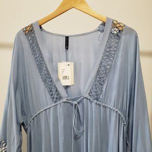 - Host Pick- Raviya Plus Size Light Blue Waist Tunic Cover-Up, 0X, COVER UP